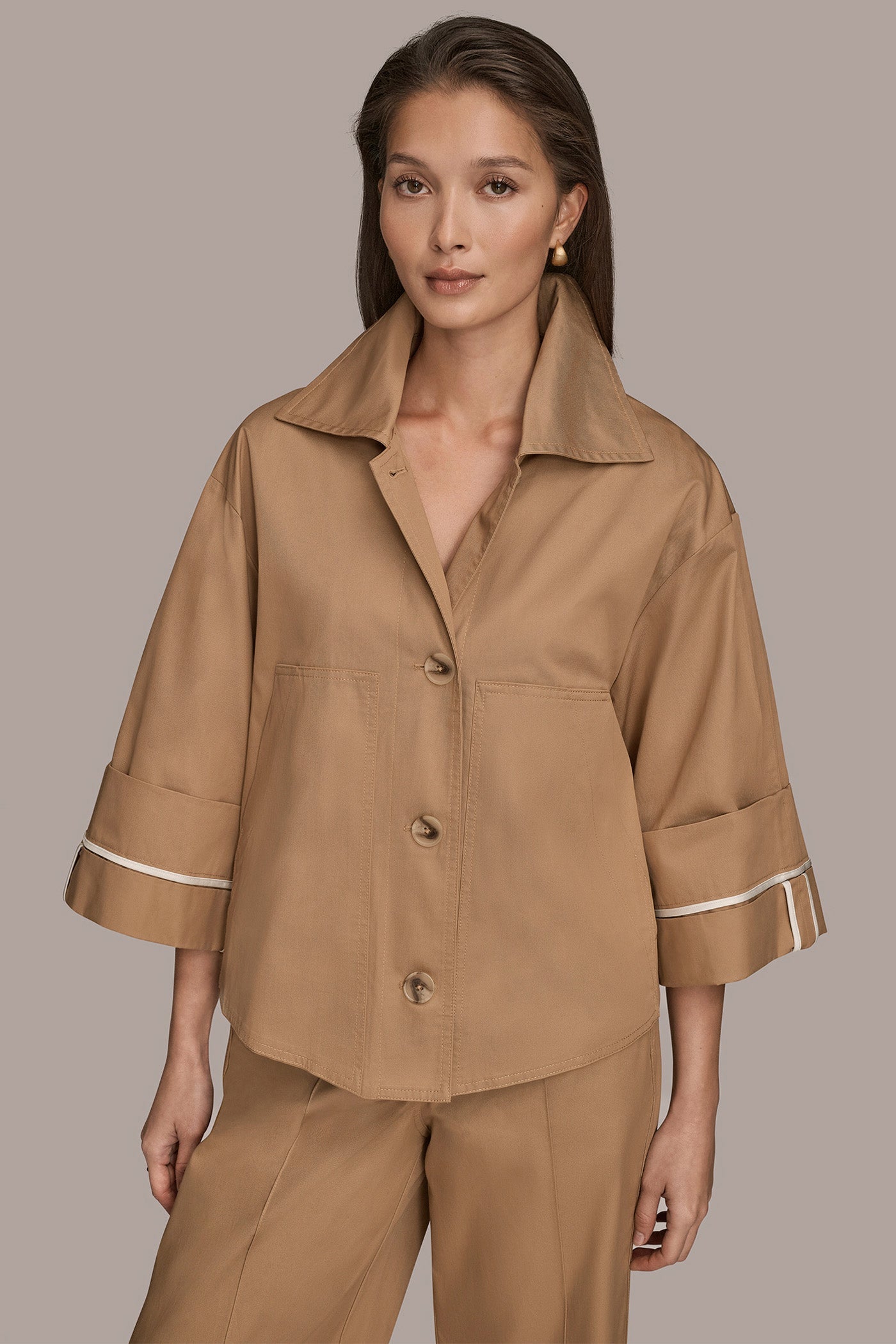 Donna Karan | 3/4-SLEEVE COTTON GABARDINE SWING JACKET