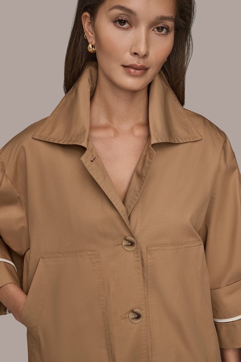 Donna Karan | 3/4-SLEEVE COTTON GABARDINE SWING JACKET