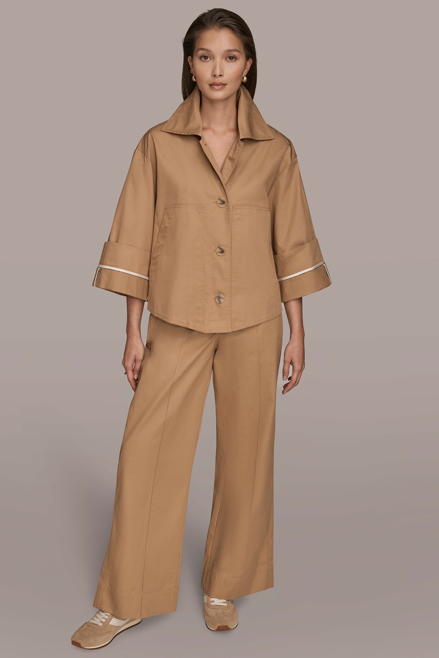 Donna Karan | 3/4-SLEEVE COTTON GABARDINE SWING JACKET