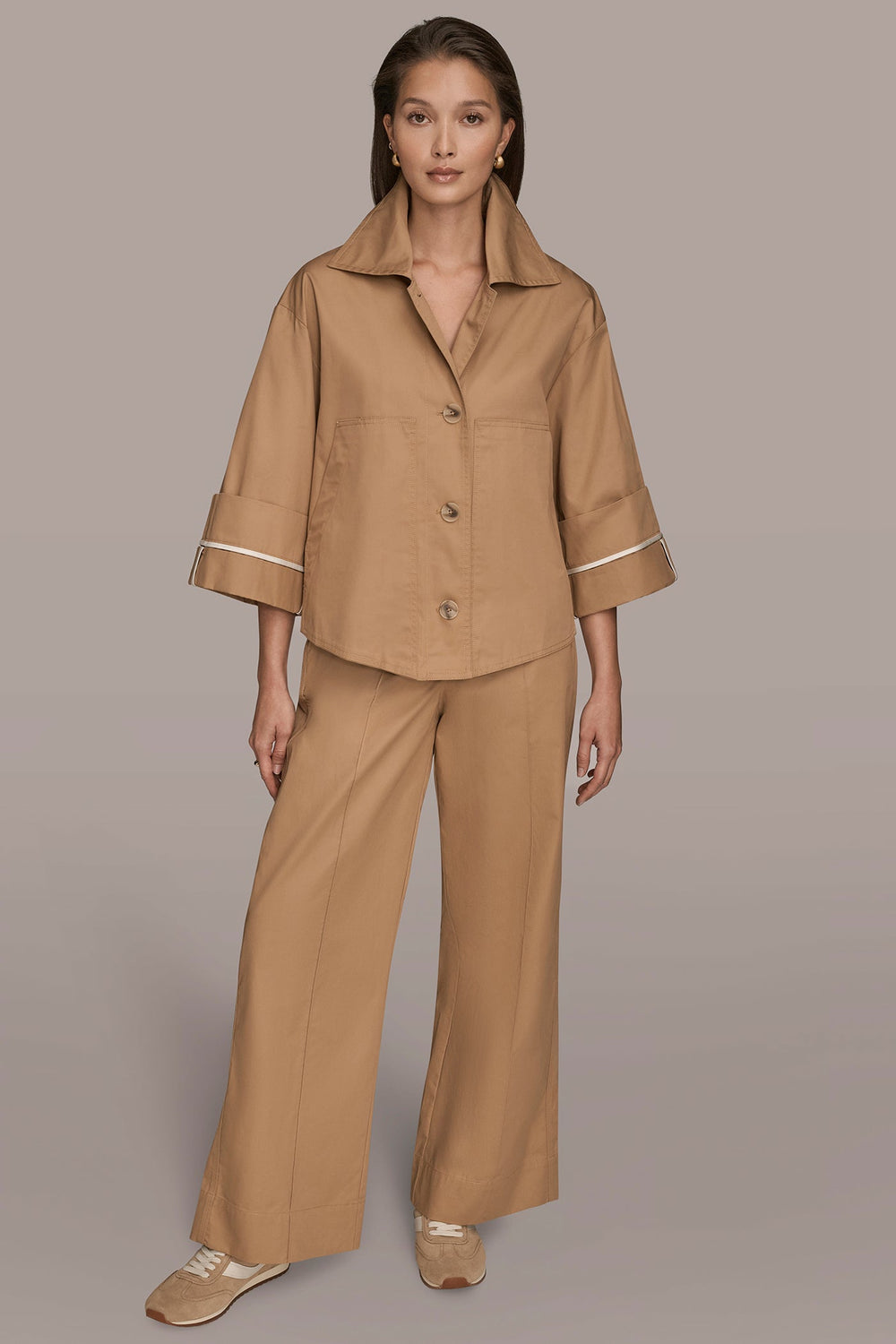Donna Karan | 3/4-SLEEVE COTTON GABARDINE SWING JACKET