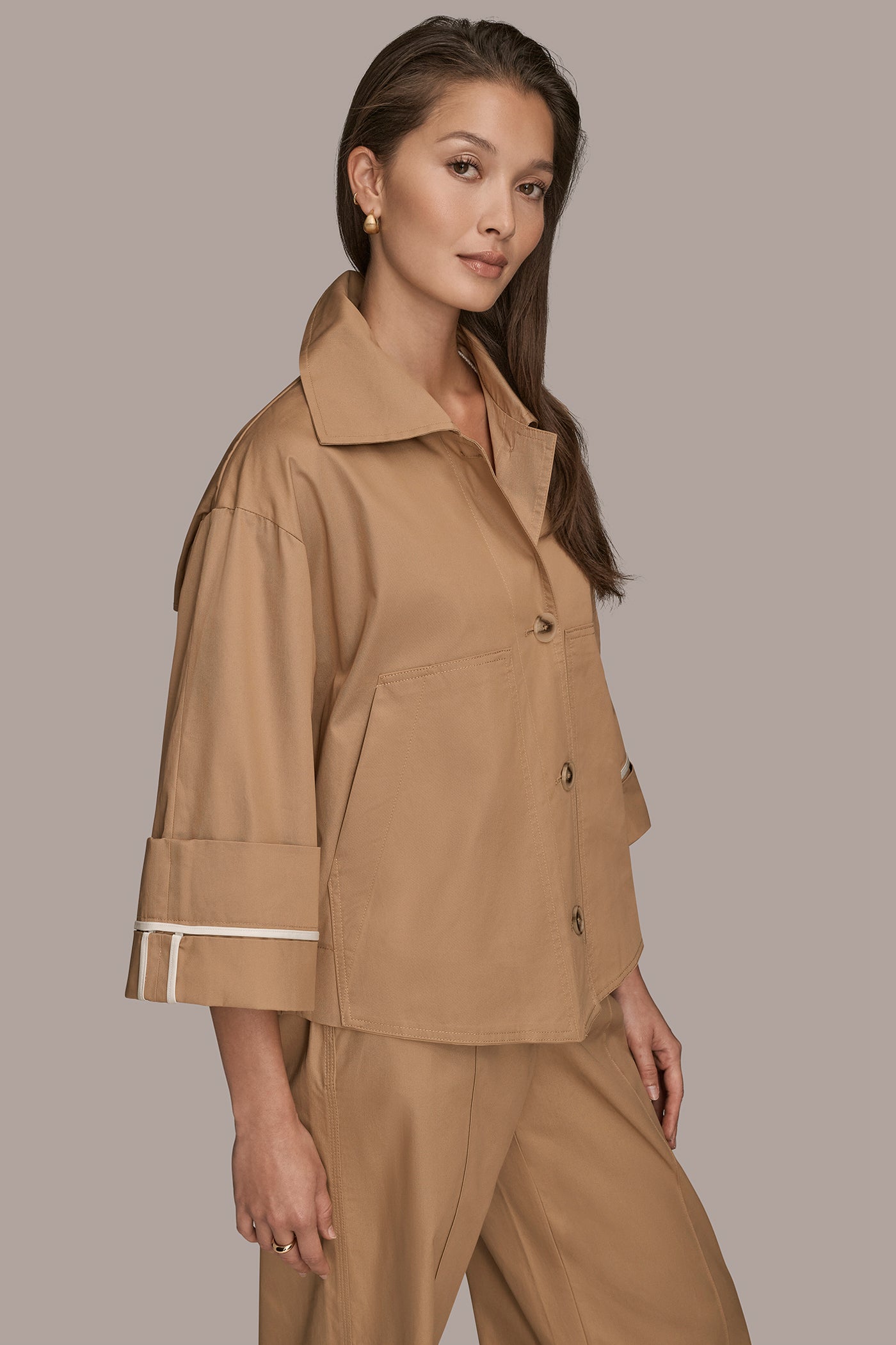 Donna Karan | 3/4-SLEEVE COTTON GABARDINE SWING JACKET