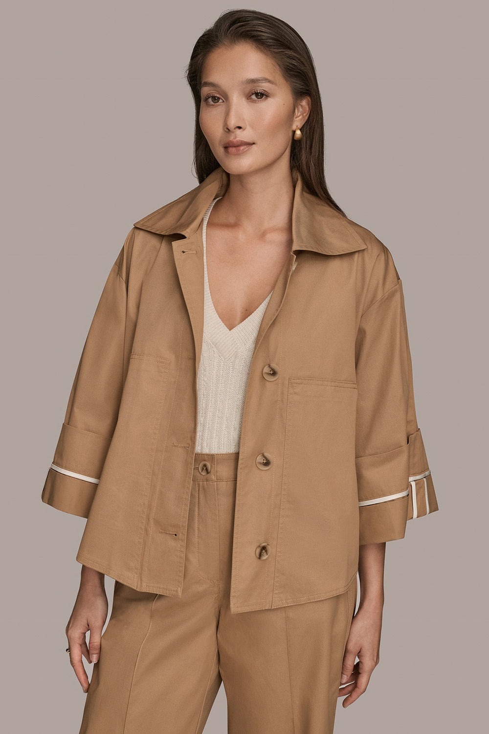 Donna Karan | 3/4-SLEEVE COTTON GABARDINE SWING JACKET