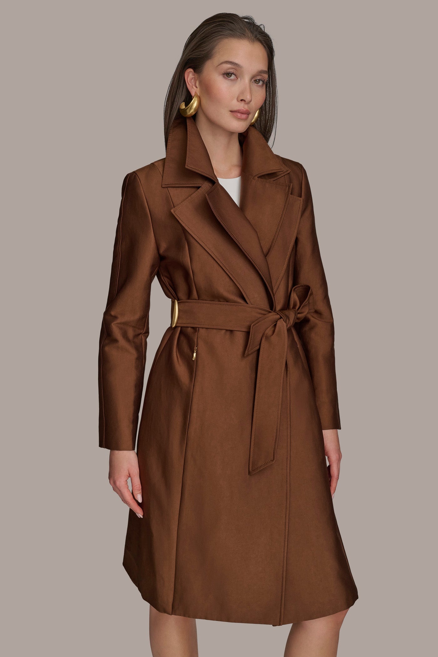 Donna Karan | DOUBLE COLLAR SATIN TRENCH COAT