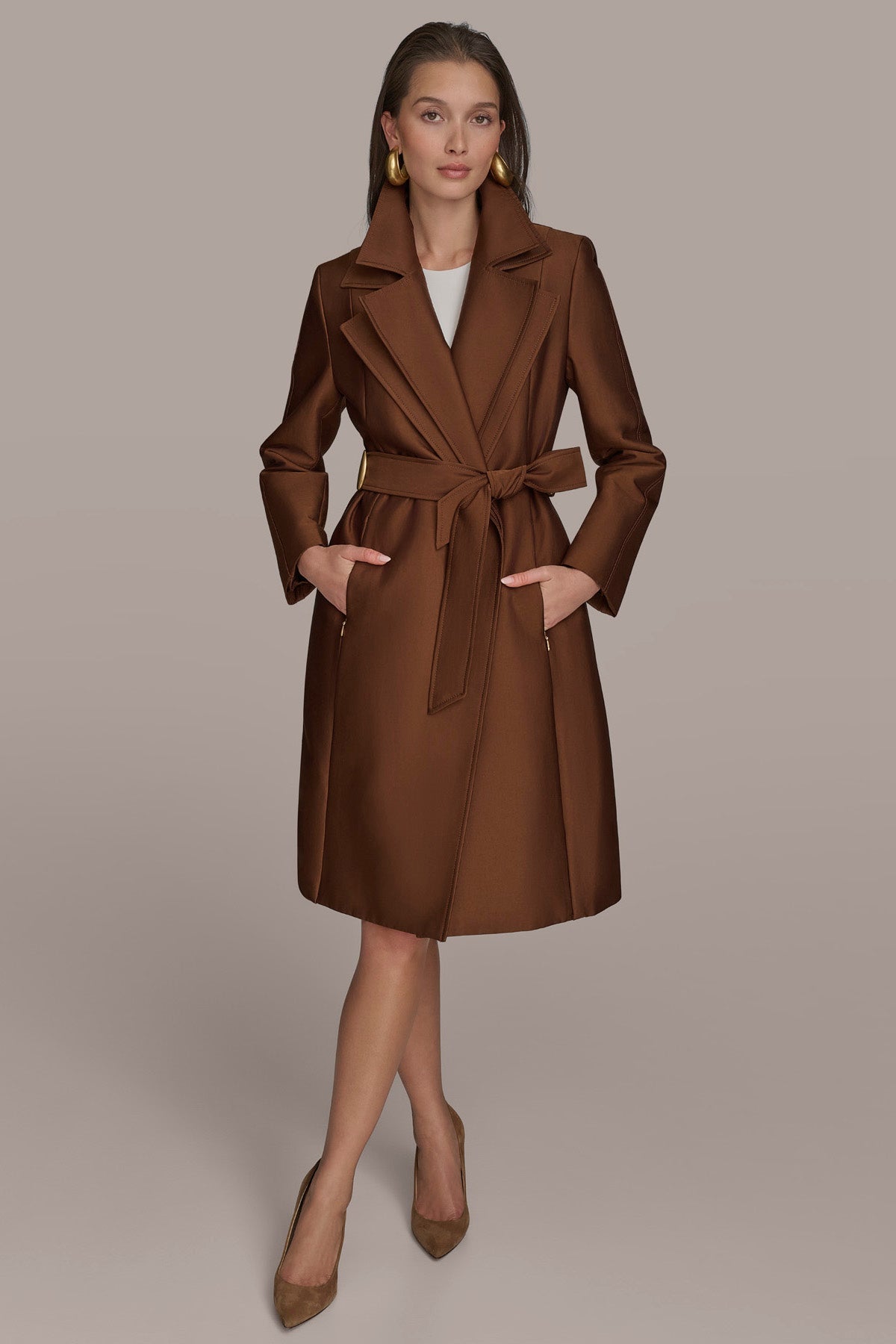 Donna Karan | DOUBLE COLLAR SATIN TRENCH COAT