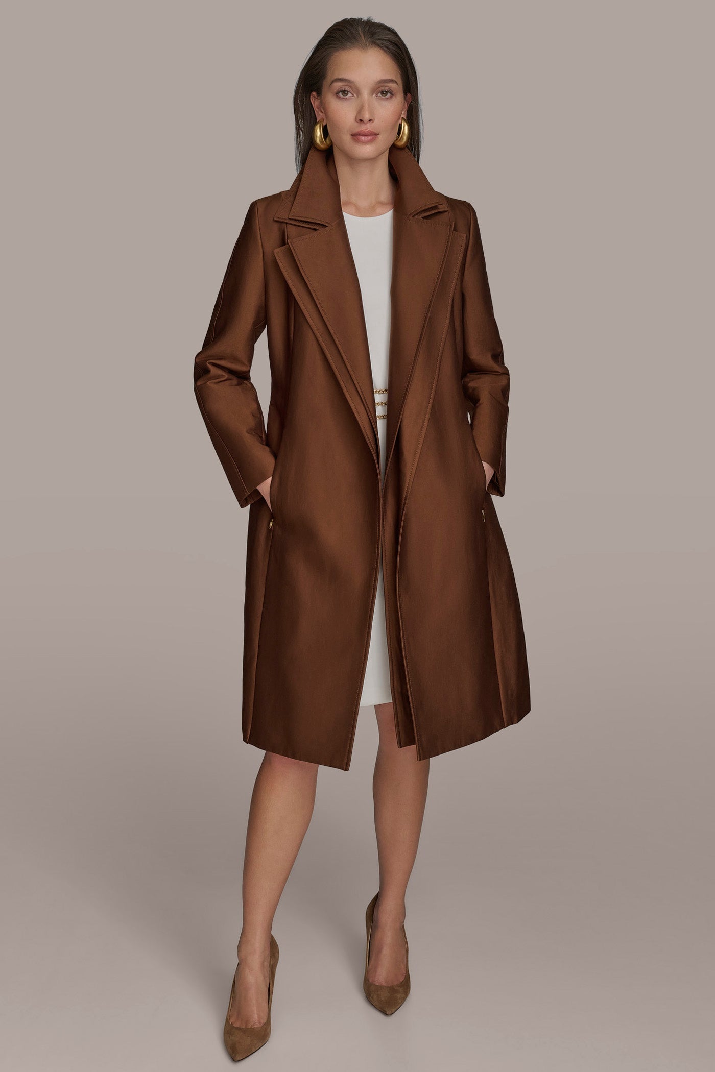 Donna Karan | DOUBLE COLLAR SATIN TRENCH COAT