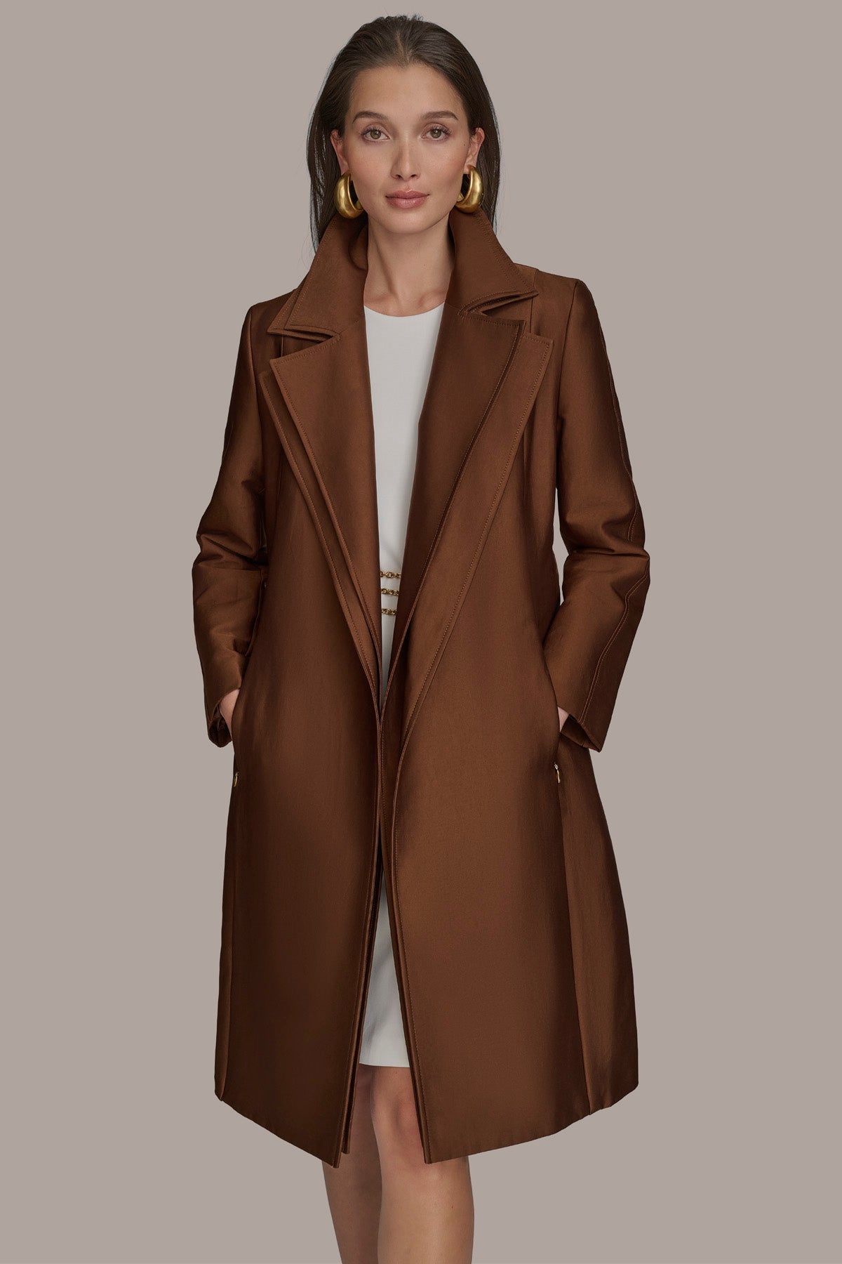 Donna Karan | DOUBLE COLLAR SATIN TRENCH COAT