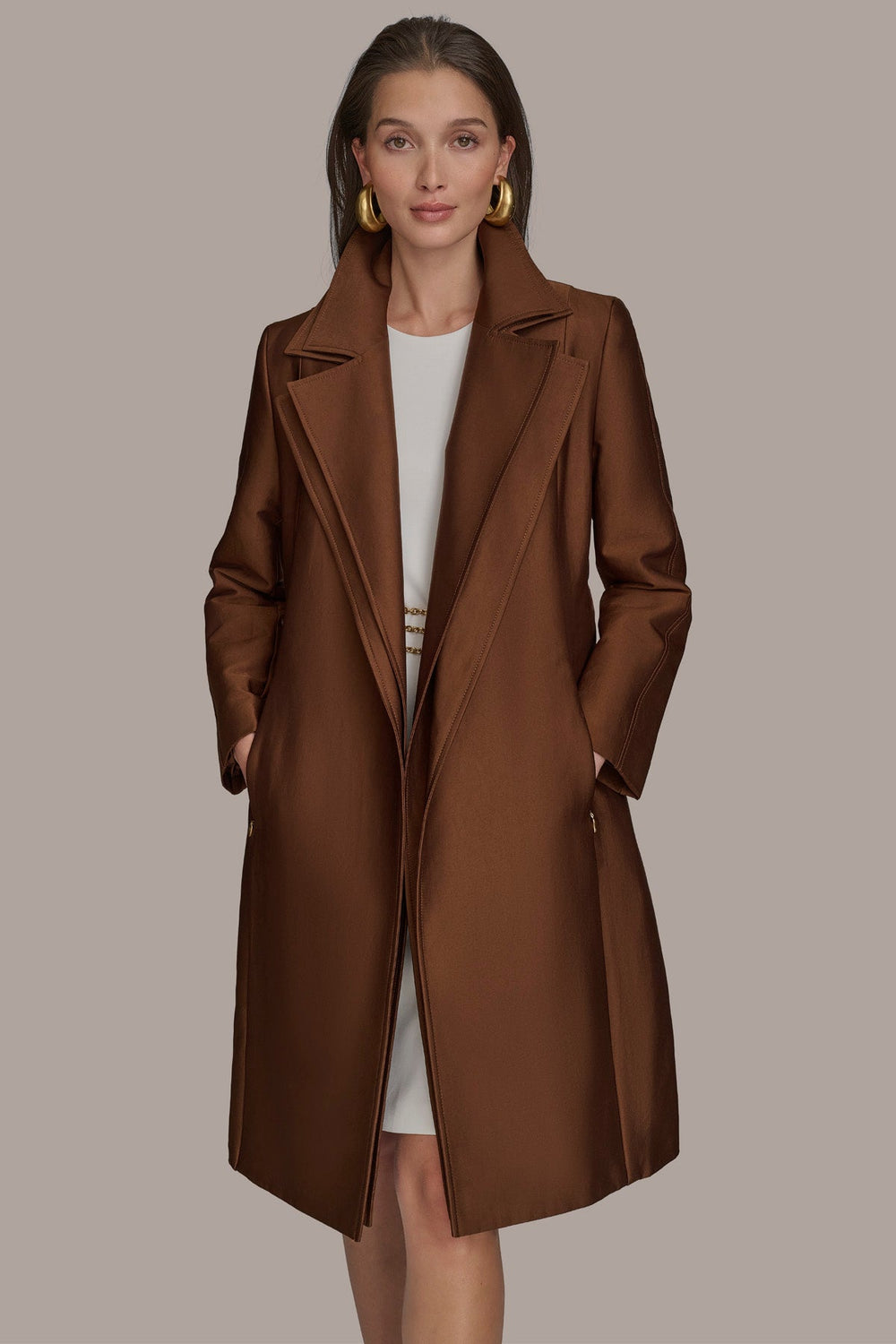 Donna Karan | DOUBLE COLLAR SATIN TRENCH COAT
