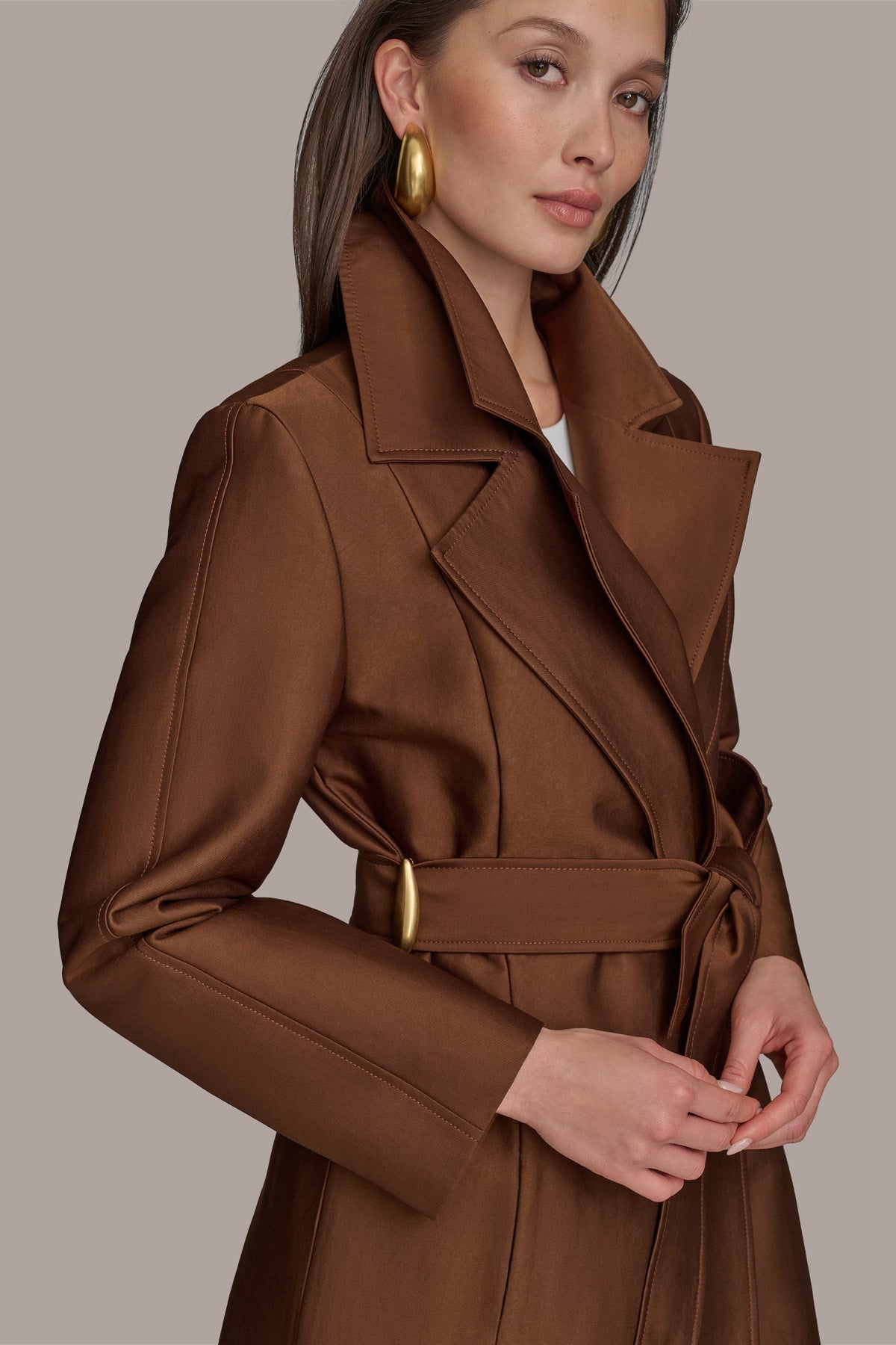 Donna Karan | DOUBLE COLLAR SATIN TRENCH COAT