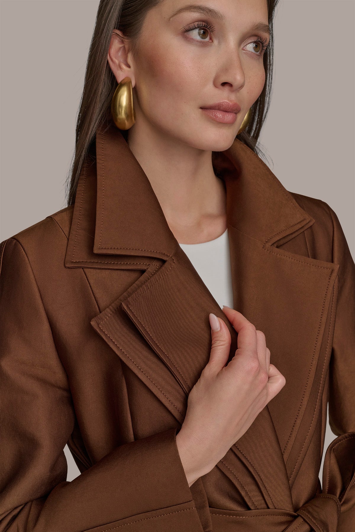 Donna Karan | DOUBLE COLLAR SATIN TRENCH COAT