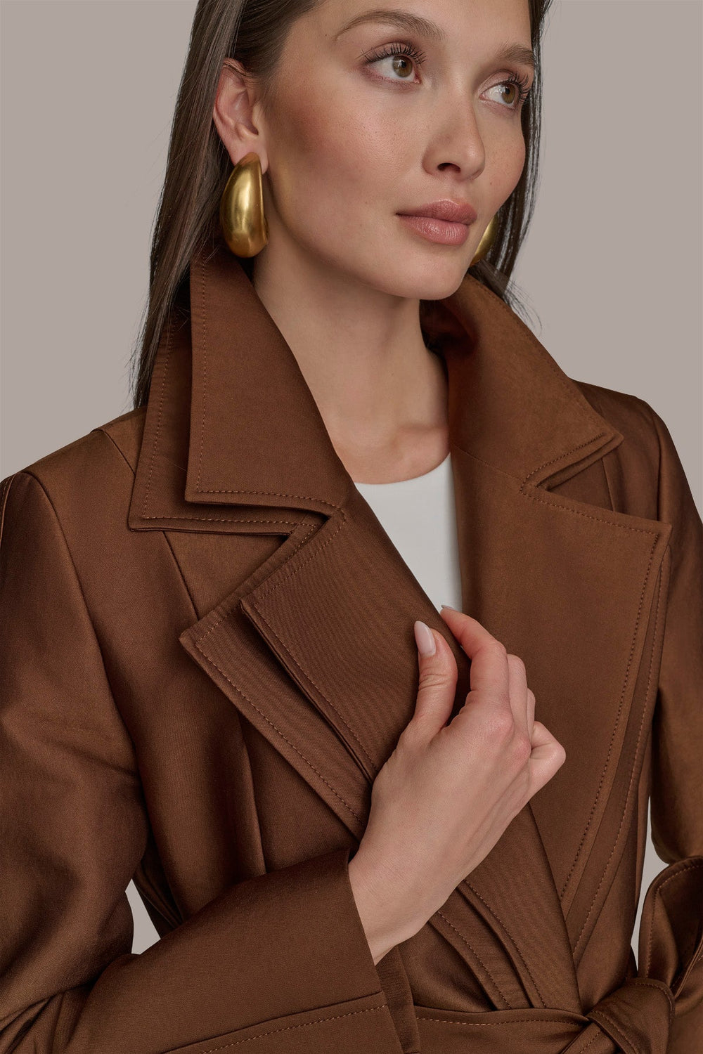 Donna Karan | DOUBLE COLLAR SATIN TRENCH COAT