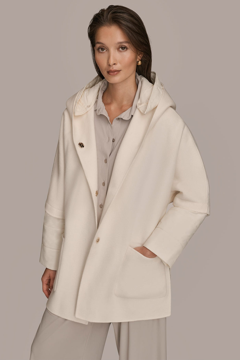 Donna Karan | HOODED WOOL-BLEND CAPE COAT