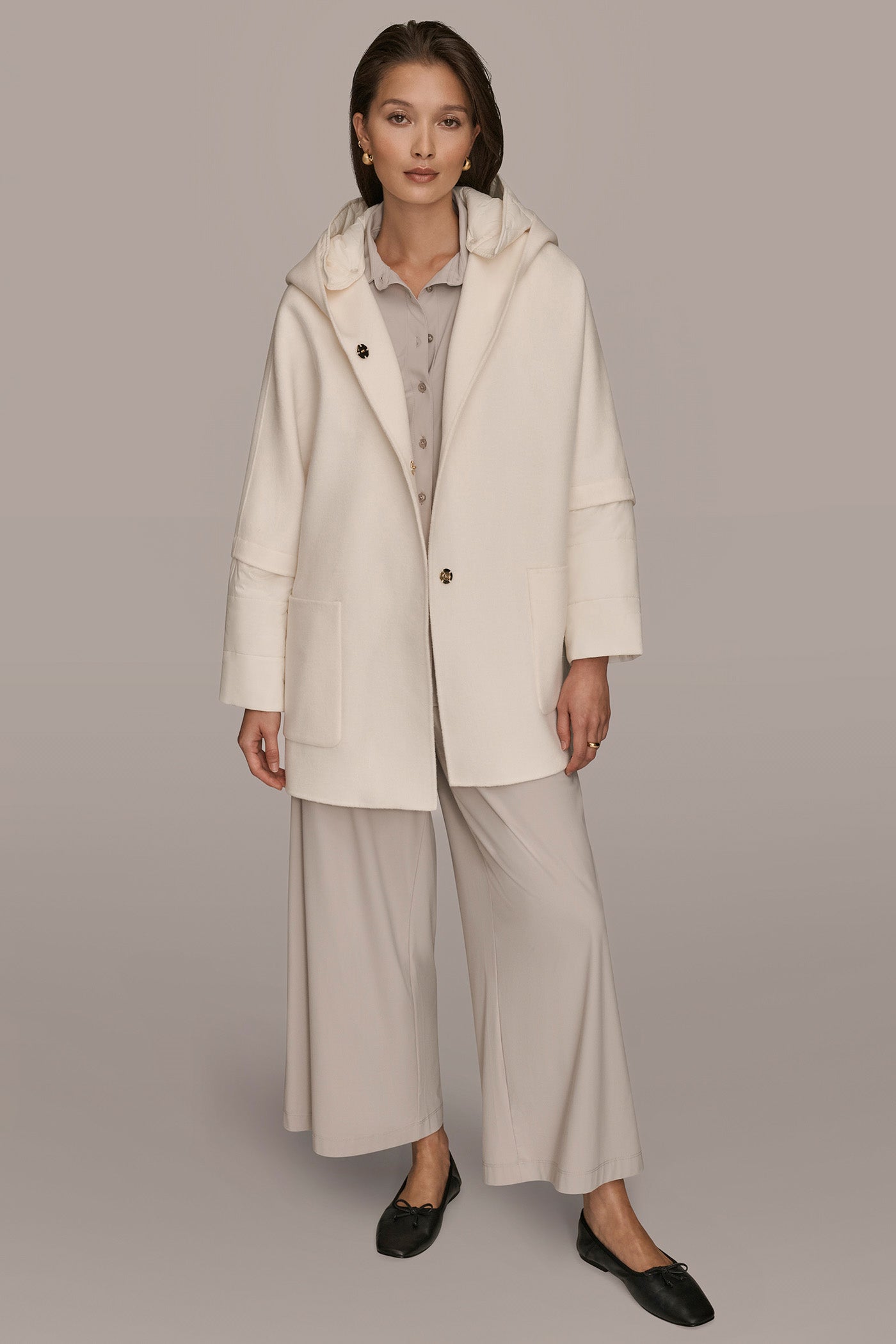 Donna Karan | HOODED WOOL-BLEND CAPE COAT
