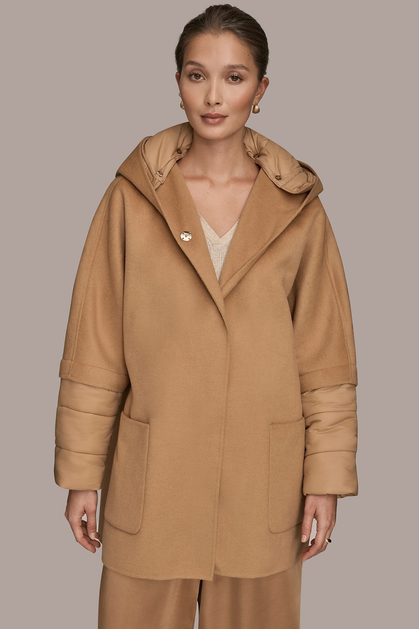 Donna Karan | HOODED WOOL-BLEND CAPE COAT
