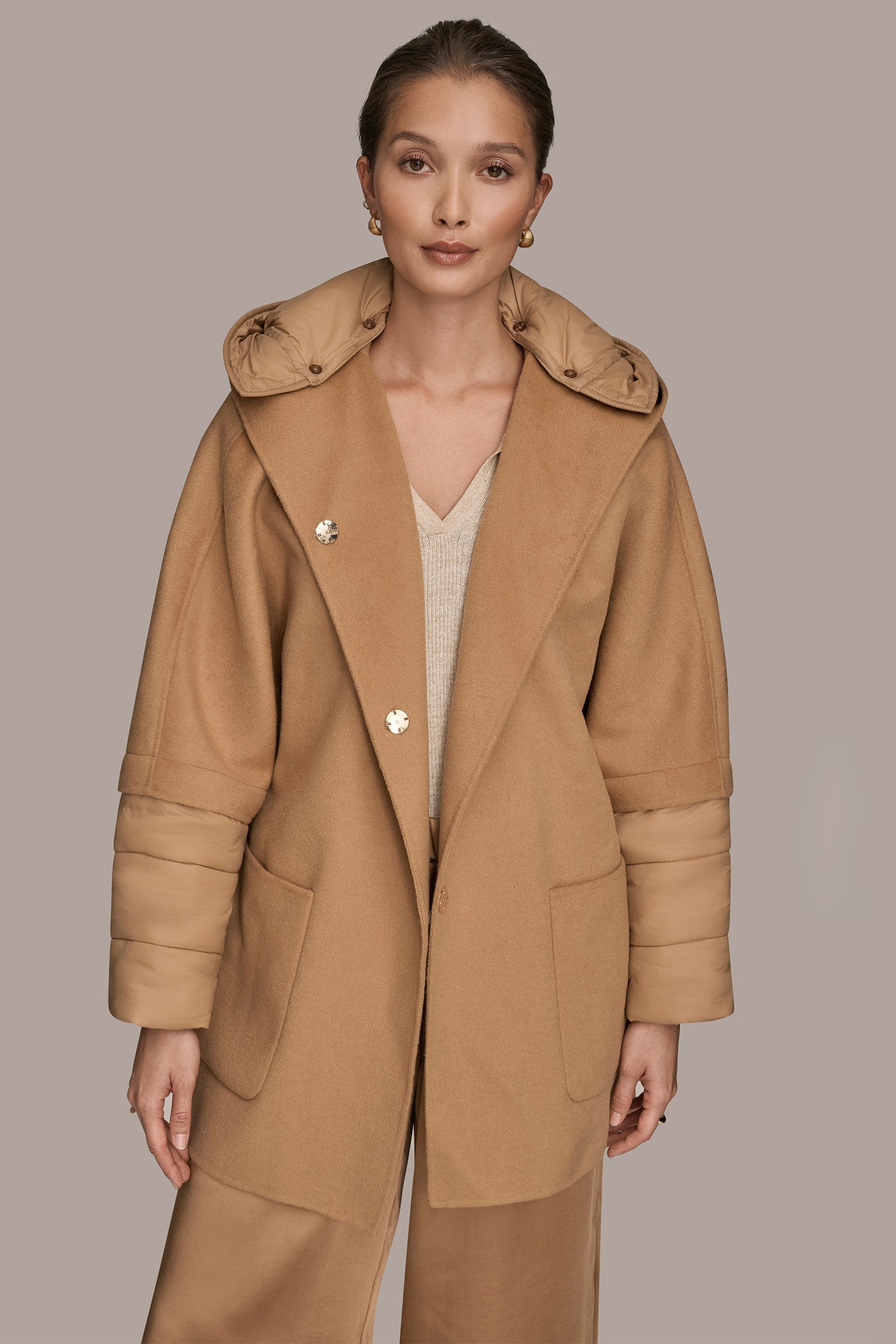 Donna Karan | HOODED WOOL-BLEND CAPE COAT