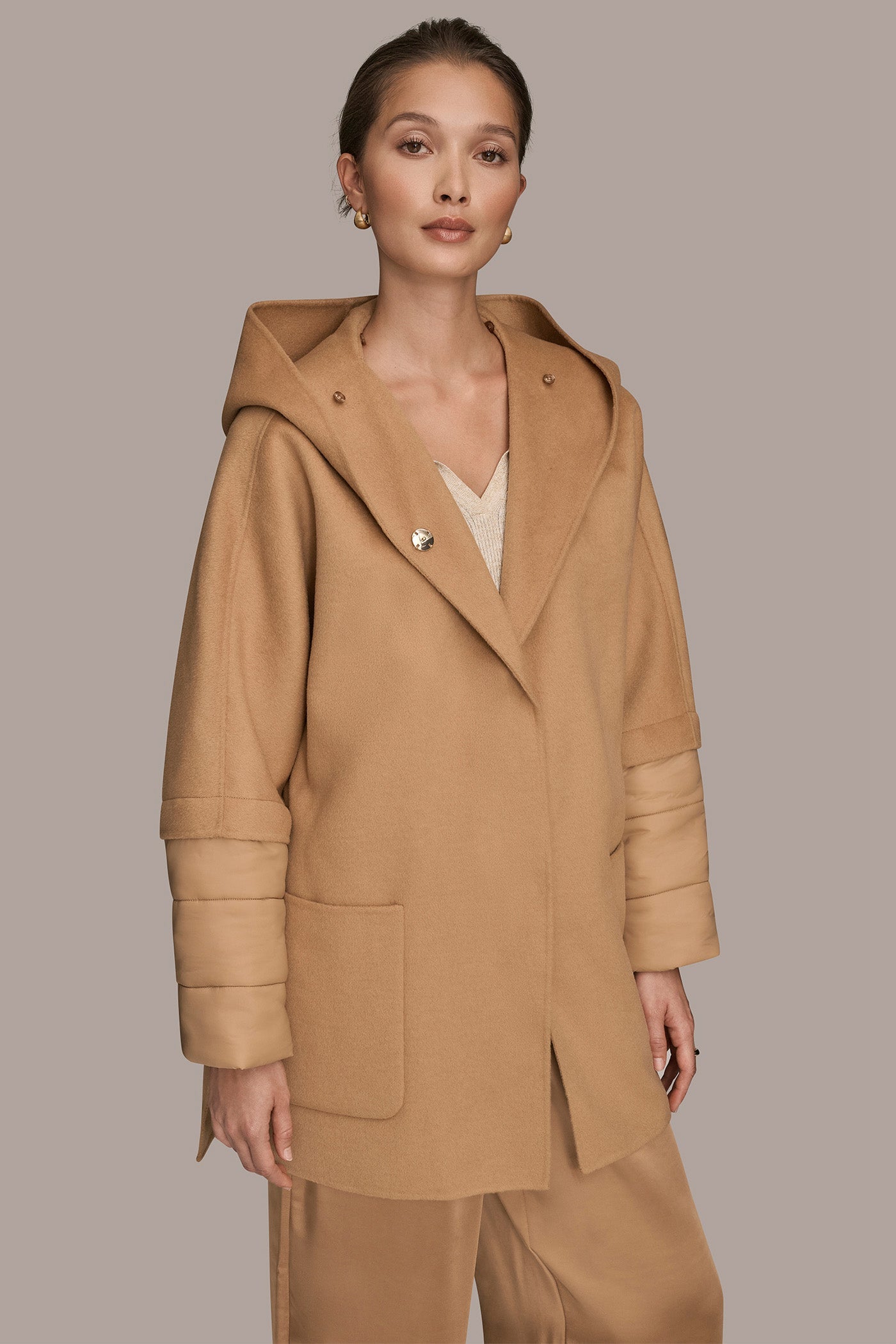 Donna Karan | HOODED WOOL-BLEND CAPE COAT
