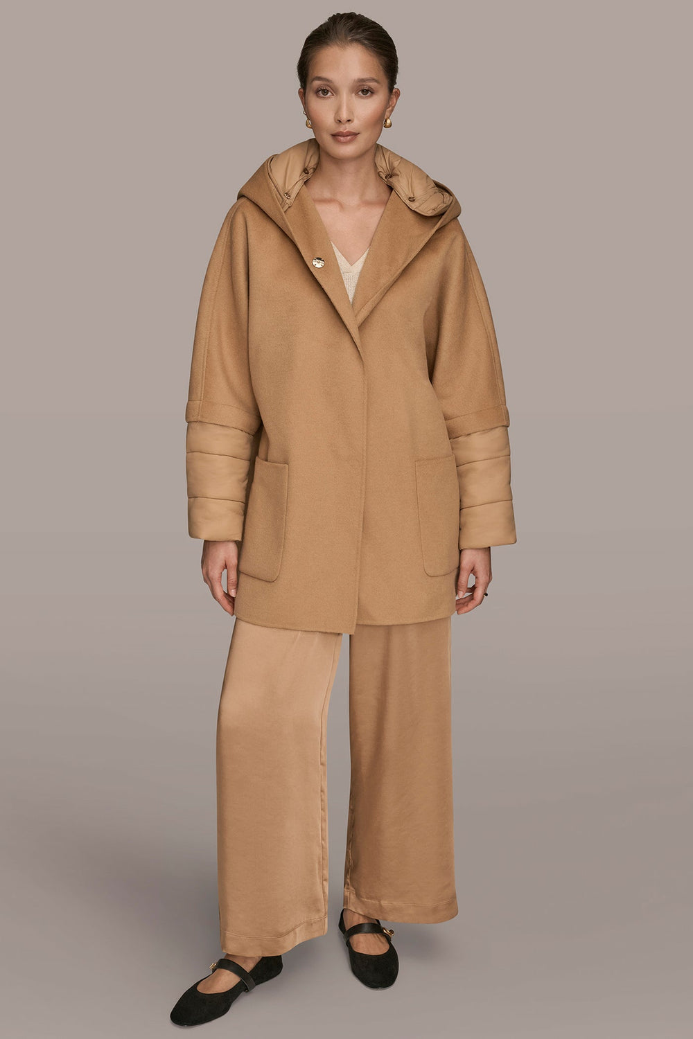 Donna Karan | HOODED WOOL-BLEND CAPE COAT