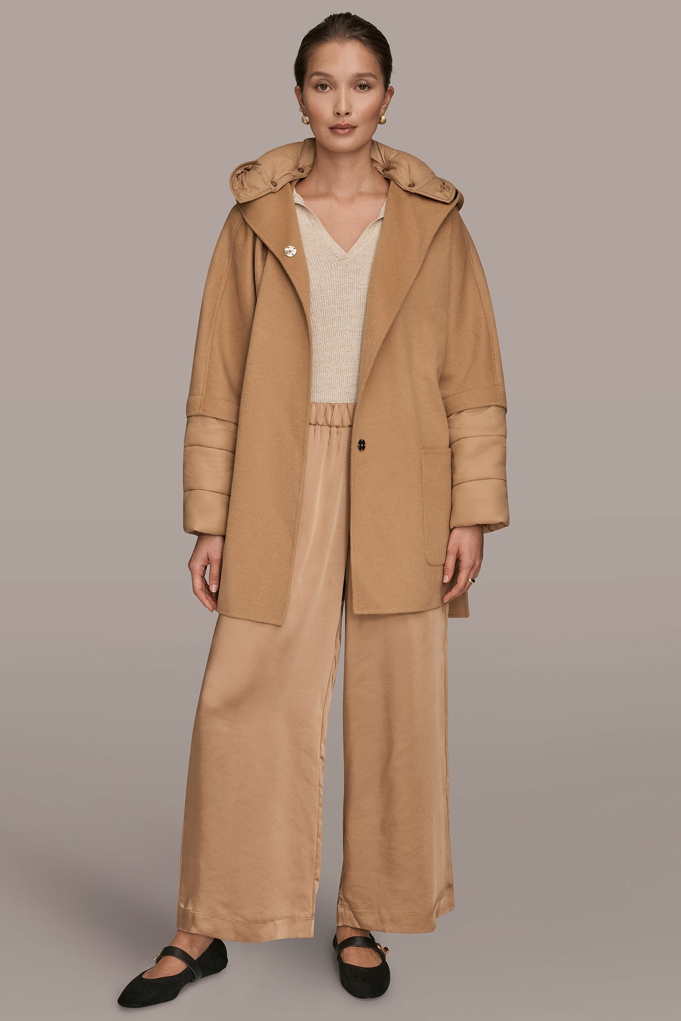 Donna Karan | HOODED WOOL-BLEND CAPE COAT