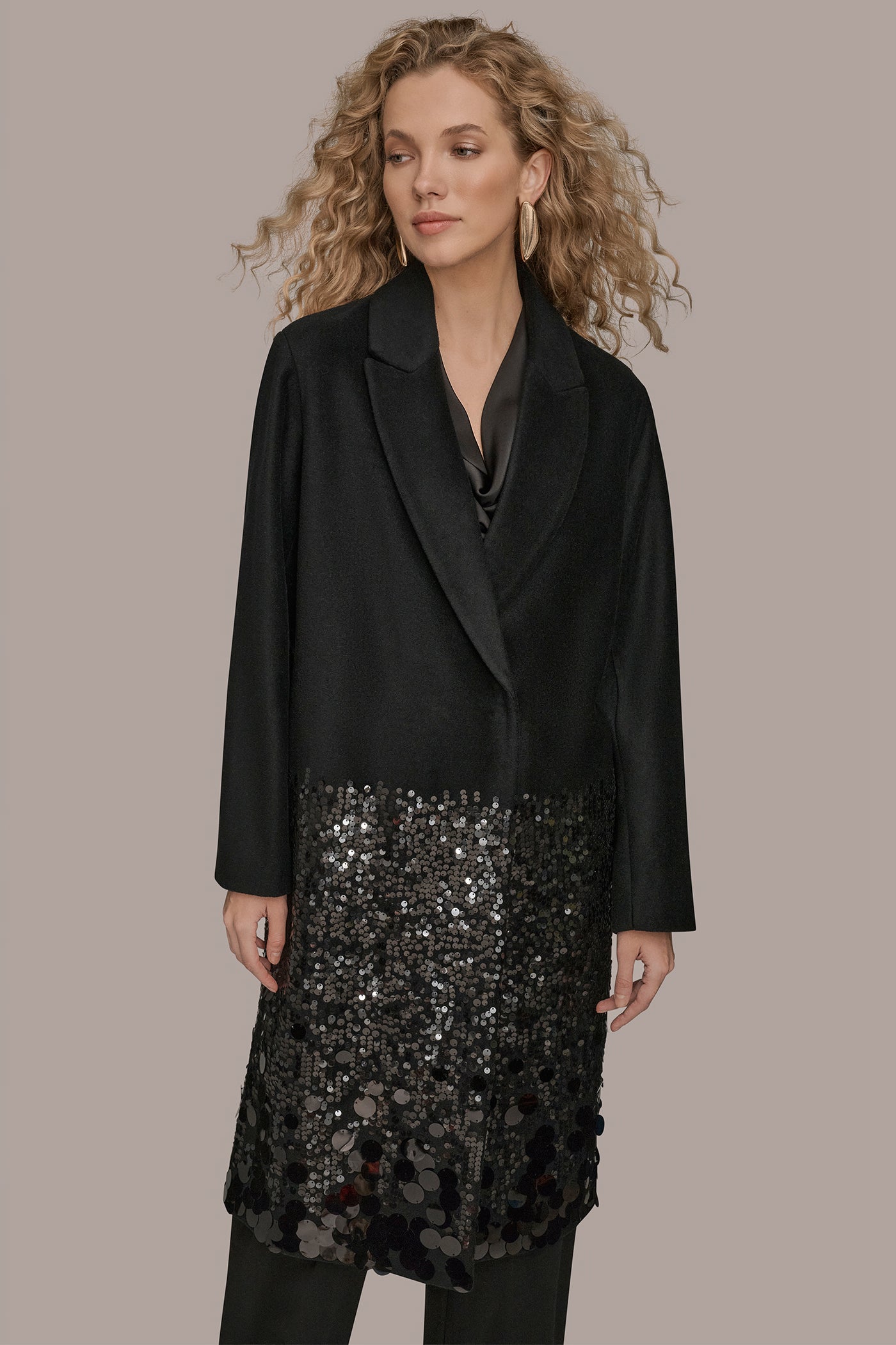 Donna Karan | LONG SEQUIN WOOL-BLEND COAT