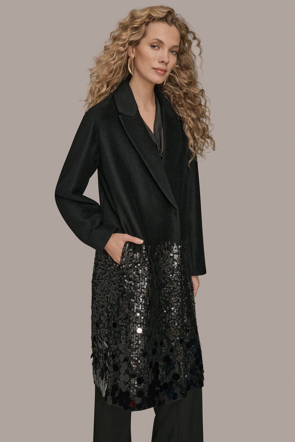 Donna Karan | LONG SEQUIN WOOL-BLEND COAT