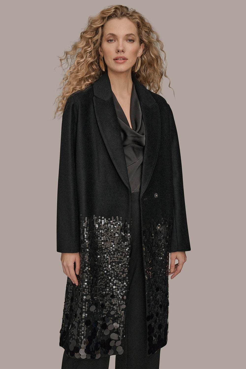 Donna Karan | LONG SEQUIN WOOL-BLEND COAT