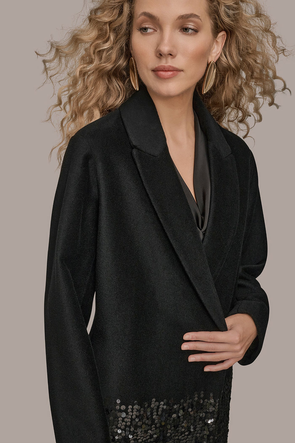Donna Karan | LONG SEQUIN WOOL-BLEND COAT