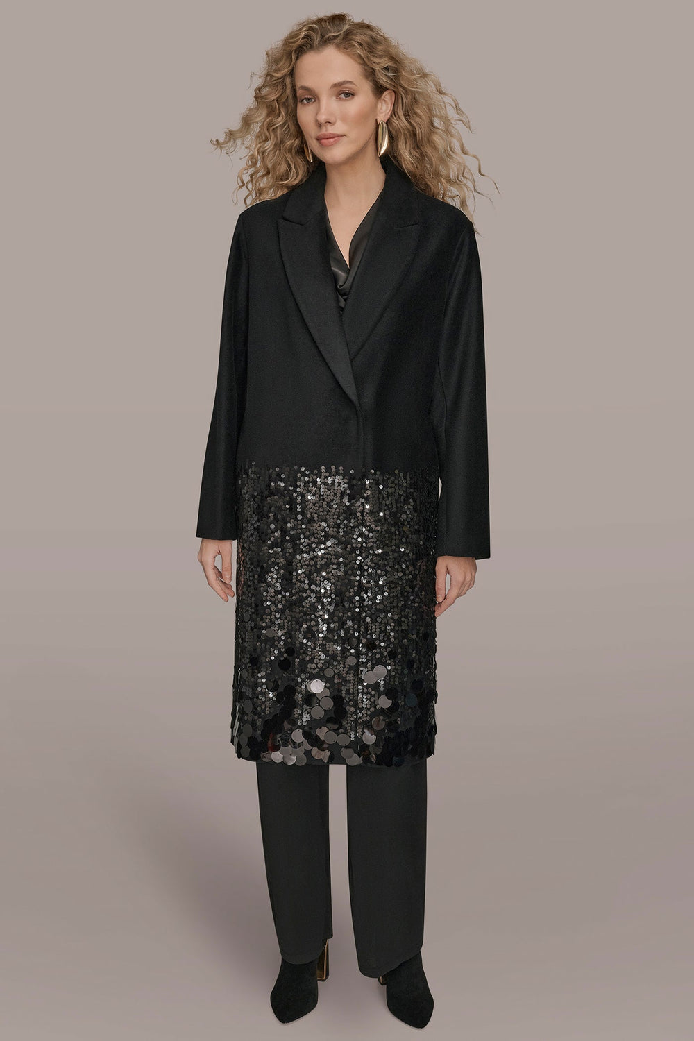 Donna Karan | LONG SEQUIN WOOL-BLEND COAT