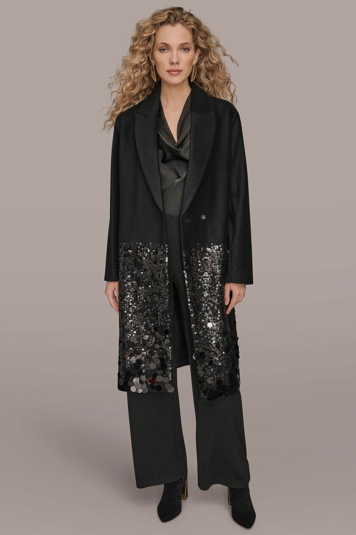 Donna Karan | LONG SEQUIN WOOL-BLEND COAT