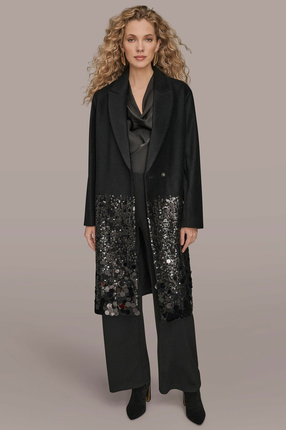 Donna Karan | LONG SEQUIN WOOL-BLEND COAT