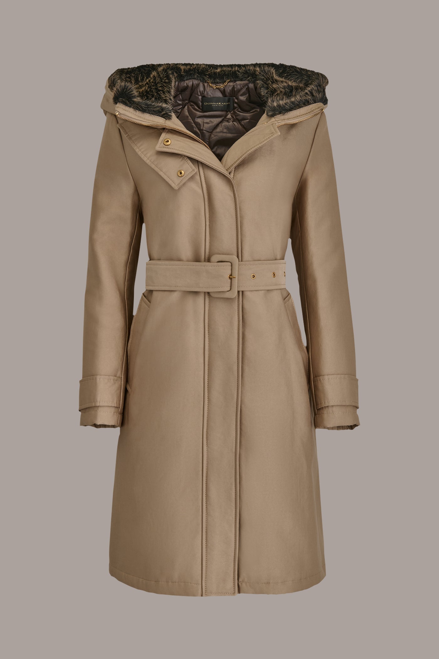 Donna Karan | FAUX FUR TRIM LINED RAIN COAT