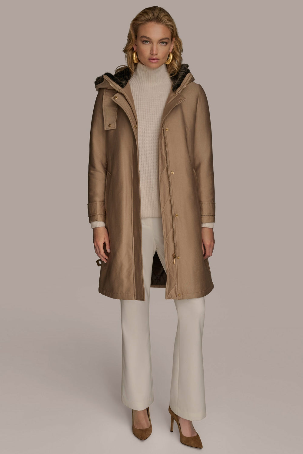 Donna Karan | FAUX FUR TRIM LINED RAIN COAT