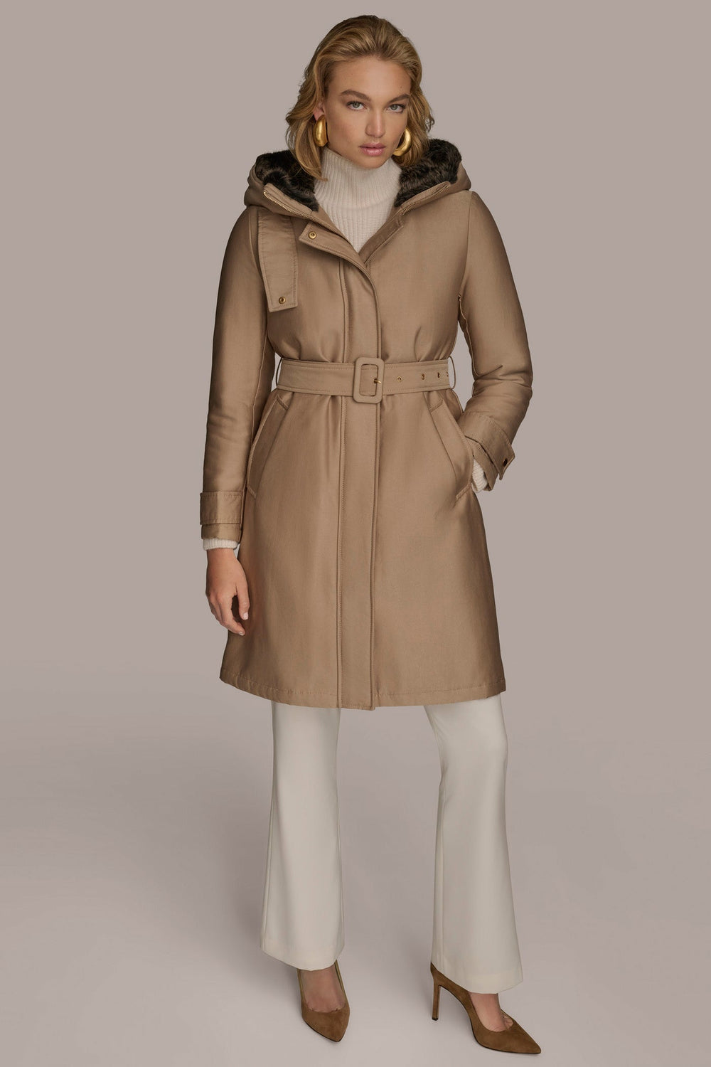 Donna Karan | FAUX FUR TRIM LINED RAIN COAT