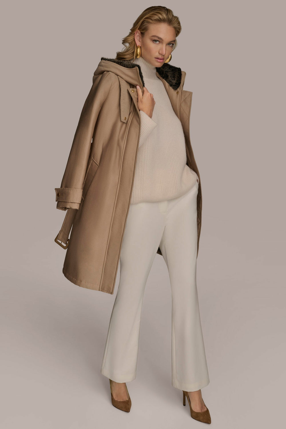 Donna Karan | FAUX FUR TRIM LINED RAIN COAT