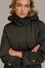 Donna Karan | FAUX FUR TRIM LINED RAIN COAT