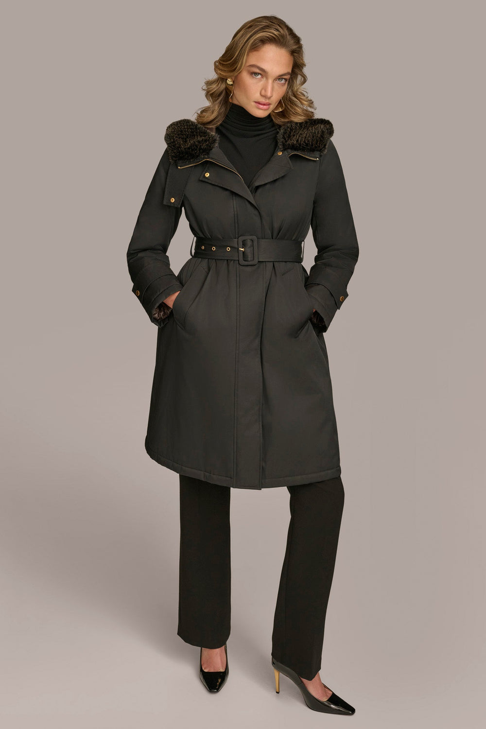 Donna Karan | FAUX FUR TRIM LINED RAIN COAT