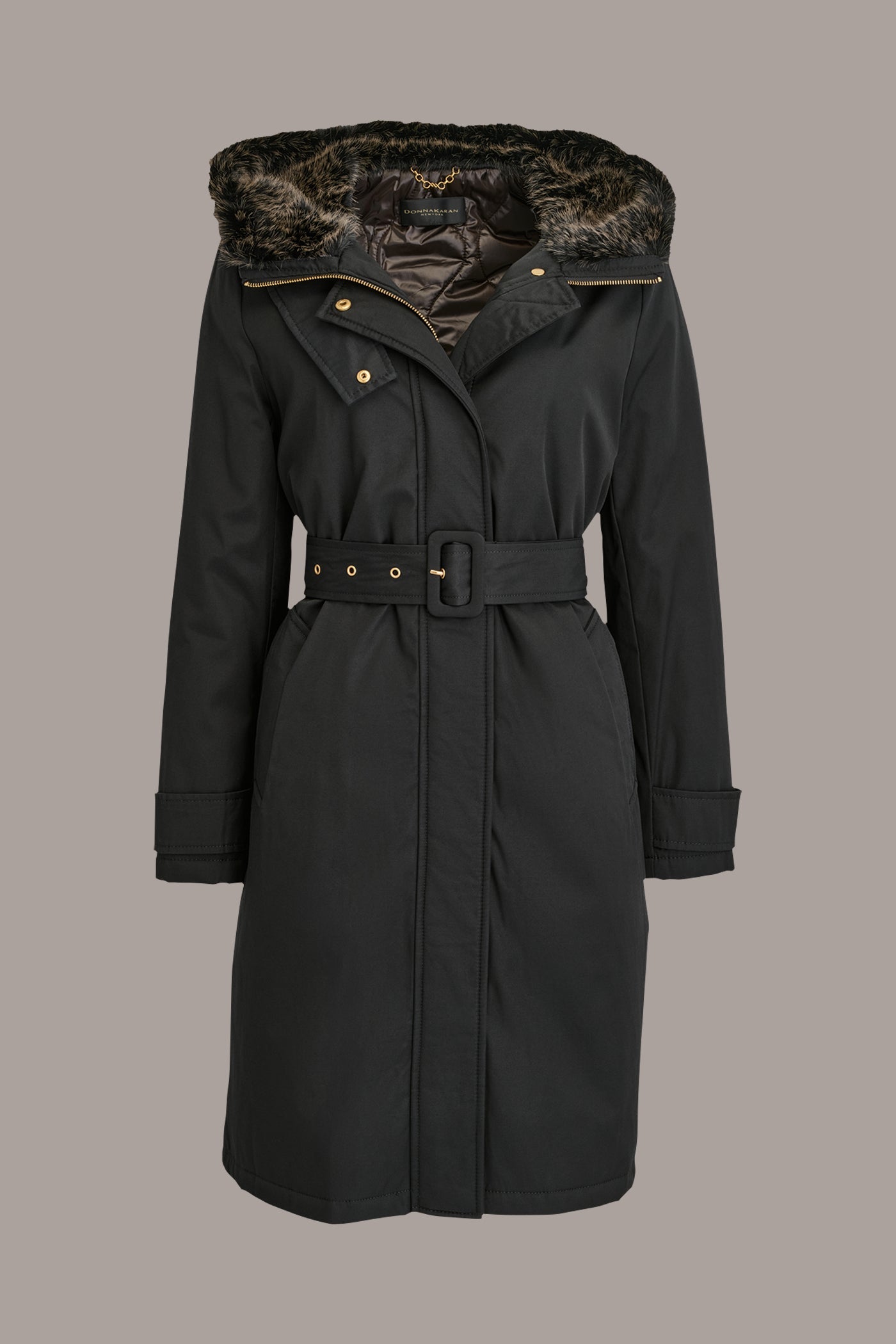 Donna Karan | FAUX FUR TRIM LINED RAIN COAT