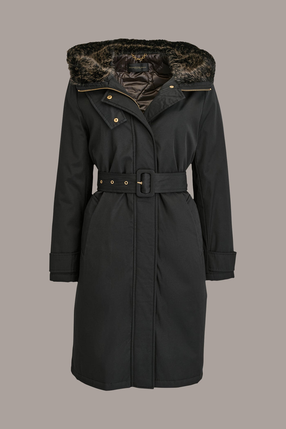 Donna Karan | FAUX FUR TRIM LINED RAIN COAT