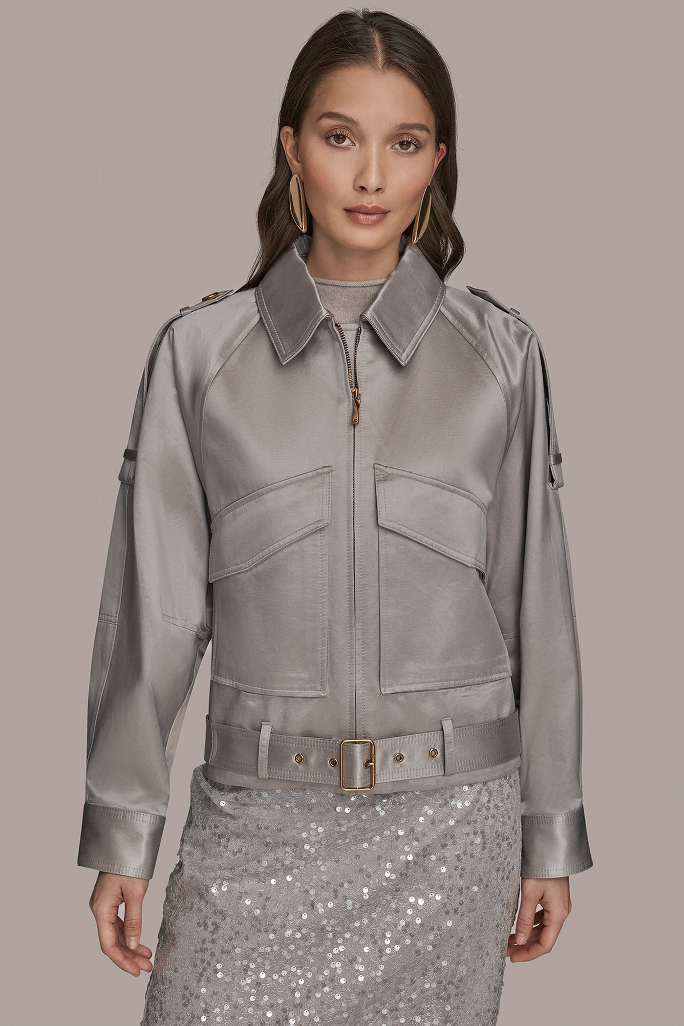 Donna Karan | COTTON-BLEND SATIN BIKER JACKET