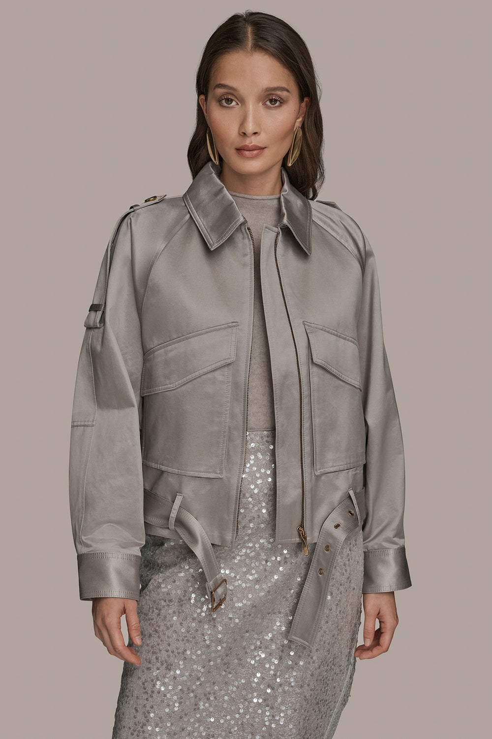 Donna Karan | COTTON-BLEND SATIN BIKER JACKET