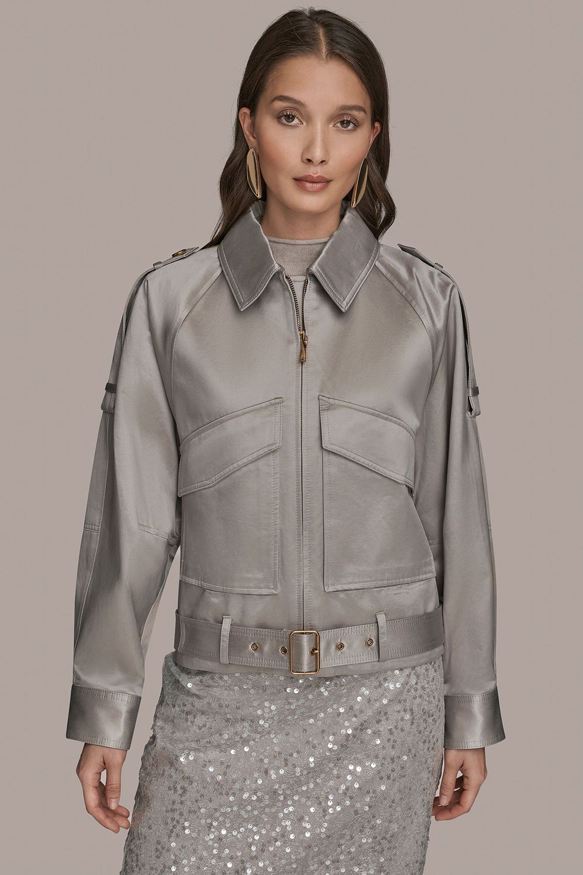 Donna Karan | COTTON-BLEND SATIN BIKER JACKET