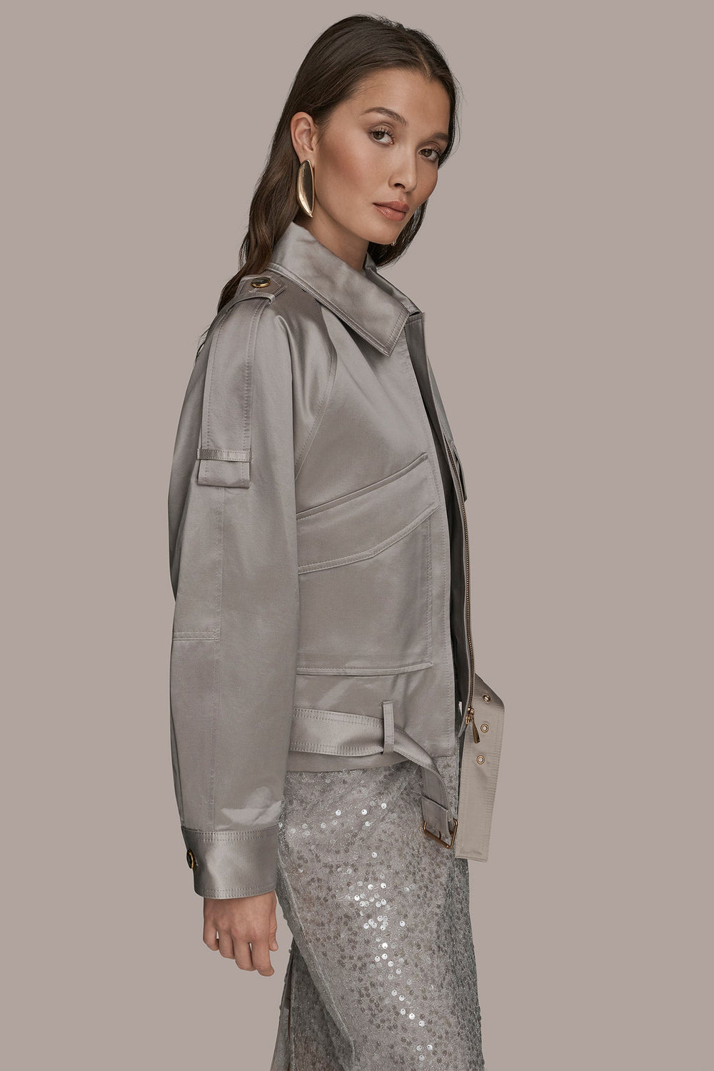 Donna Karan | COTTON-BLEND SATIN BIKER JACKET