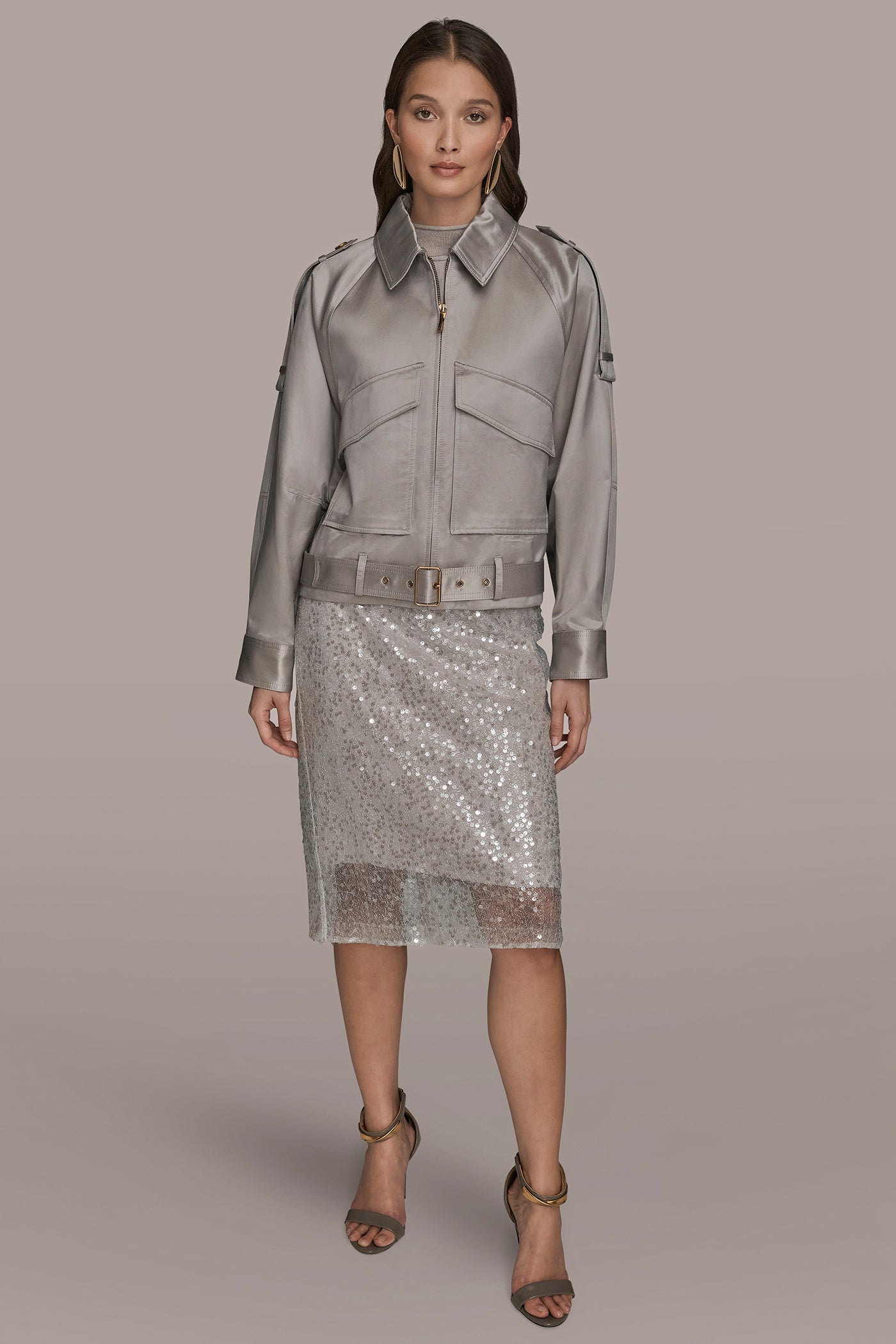 Donna Karan | COTTON-BLEND SATIN BIKER JACKET