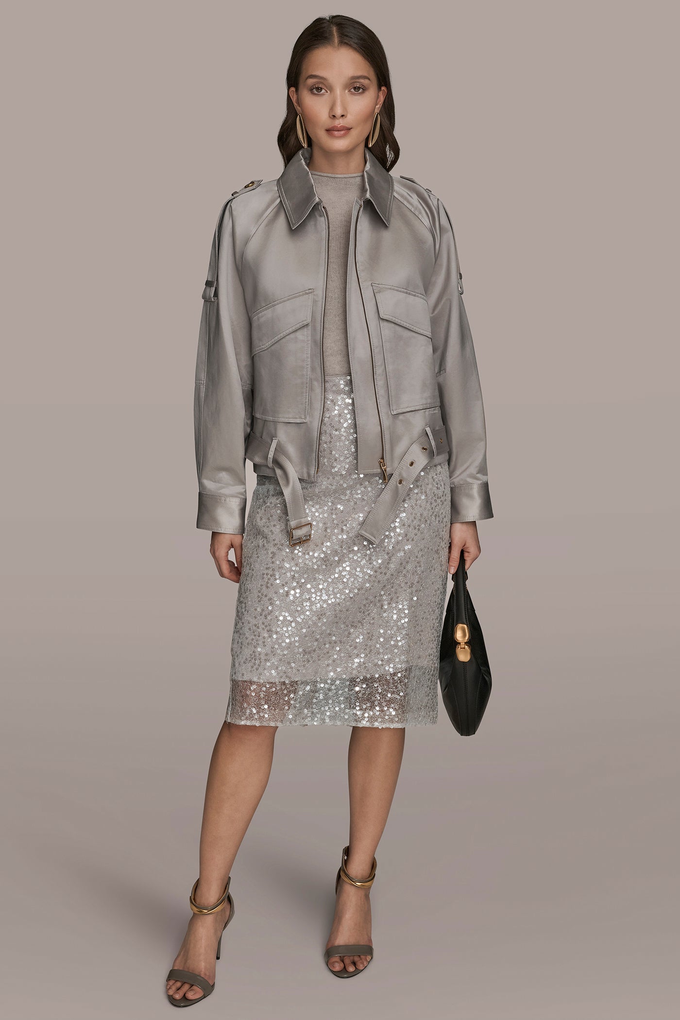 Donna Karan | COTTON-BLEND SATIN BIKER JACKET