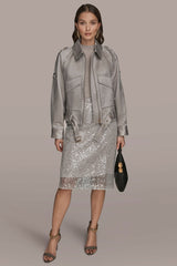Donna Karan | COTTON-BLEND SATIN BIKER JACKET