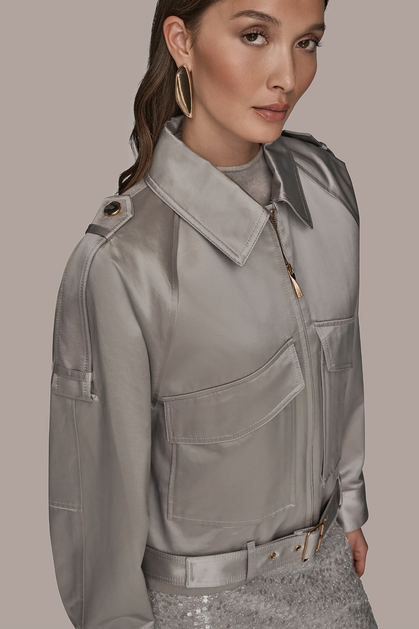 Donna Karan | COTTON-BLEND SATIN BIKER JACKET