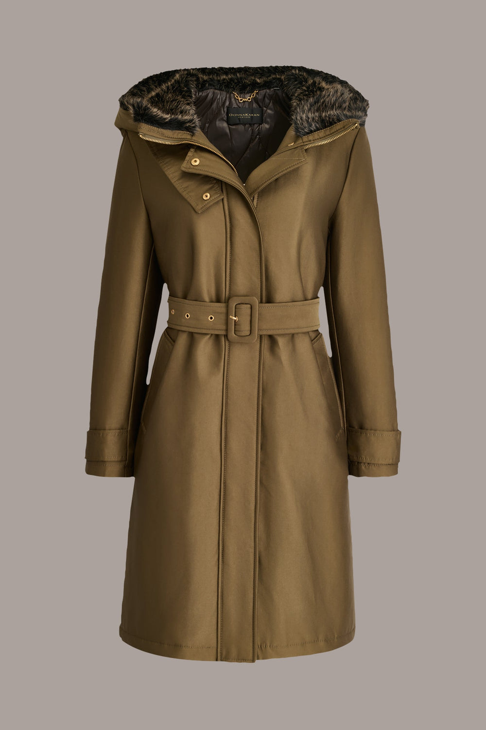 Donna Karan | FAUX FUR TRIM LINED RAIN COAT