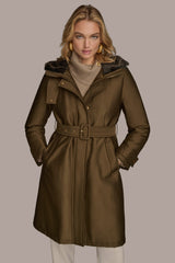 Donna Karan | FAUX FUR TRIM LINED RAIN COAT