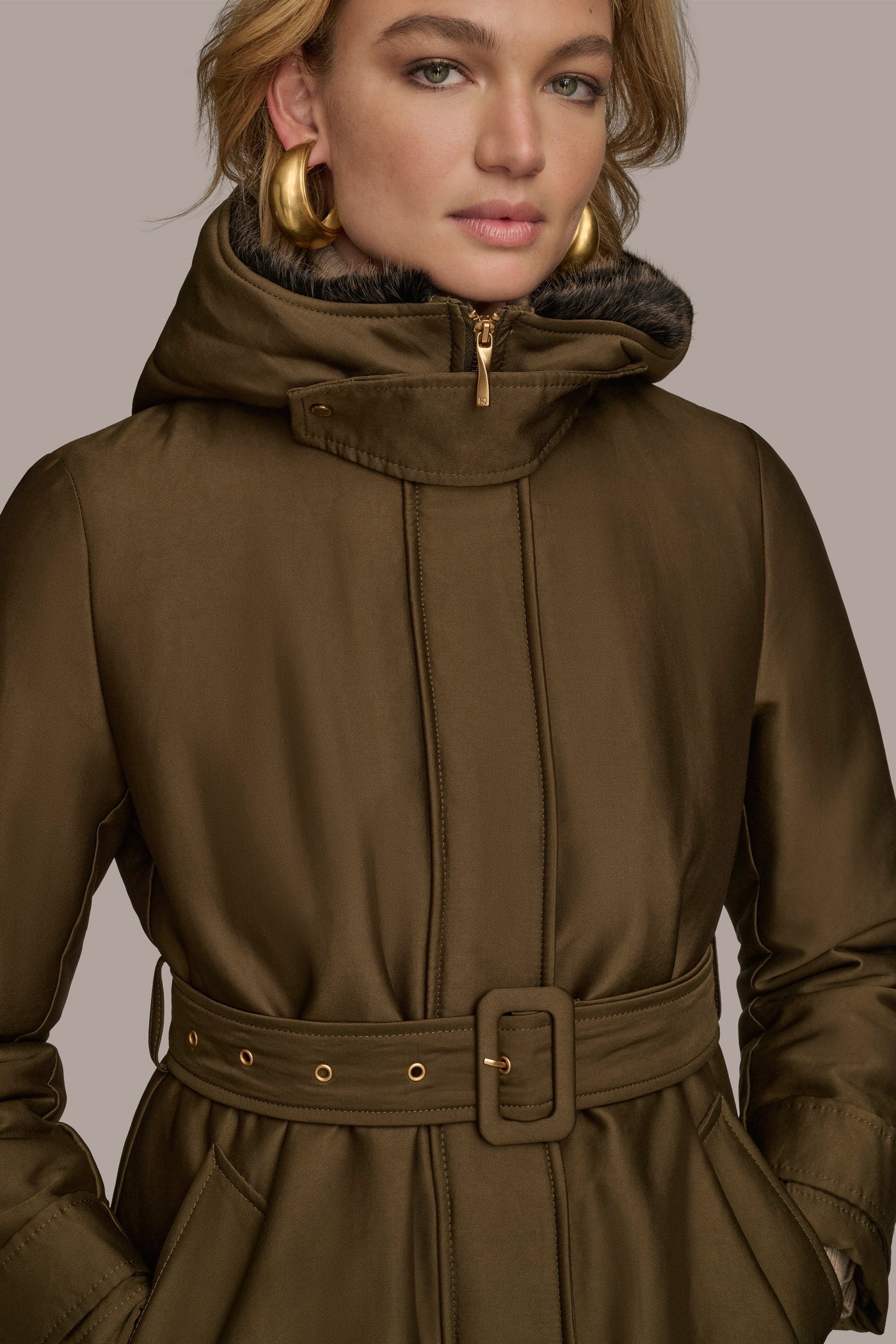 Donna Karan | FAUX FUR TRIM LINED RAIN COAT