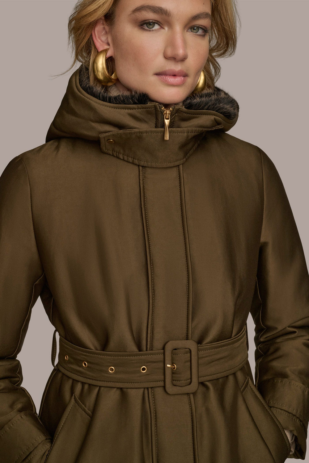 Donna Karan | FAUX FUR TRIM LINED RAIN COAT