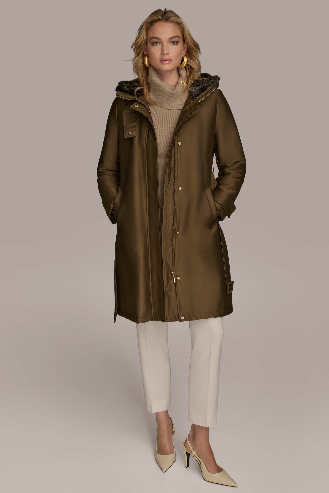 Donna Karan | FAUX FUR TRIM LINED RAIN COAT