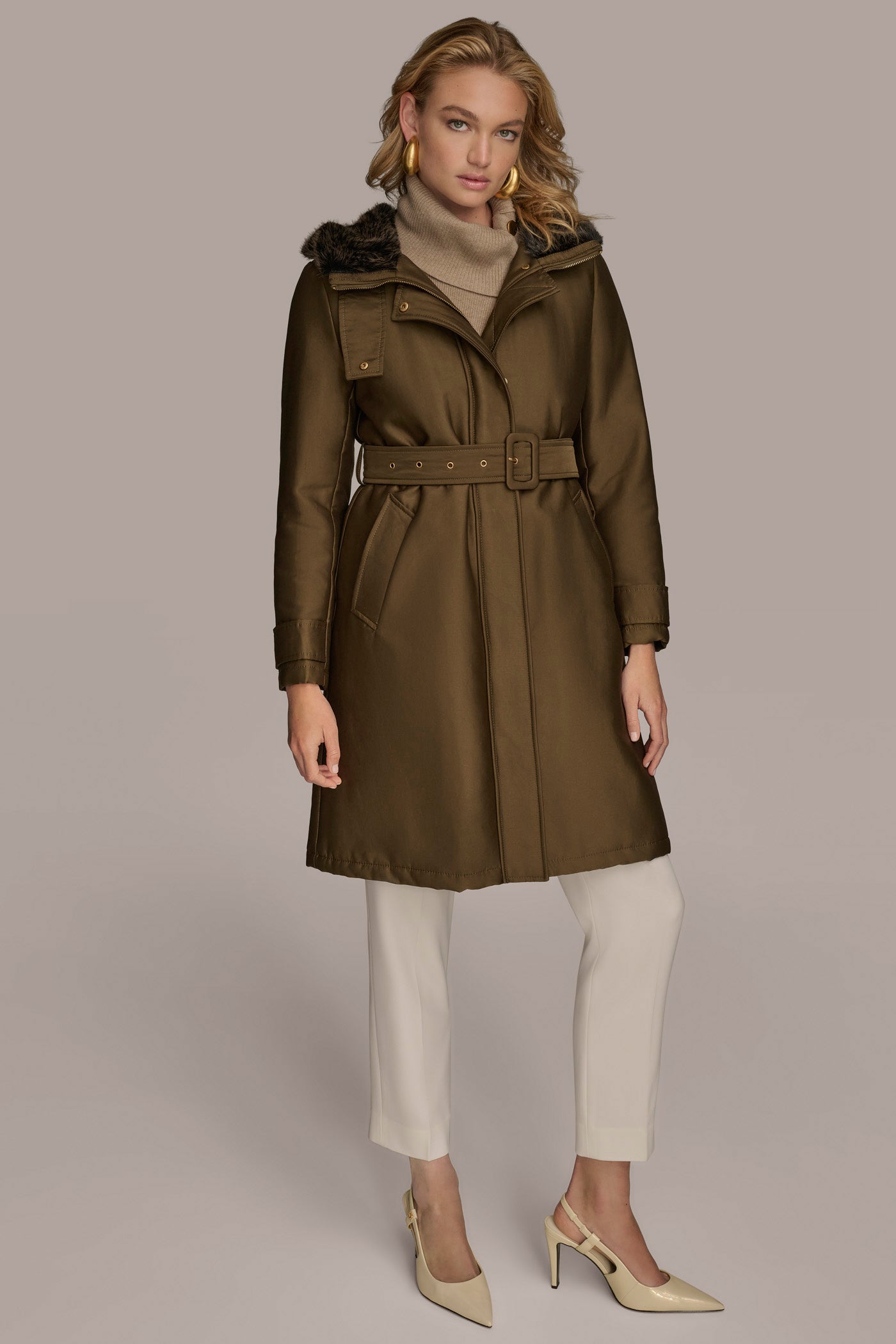 Donna Karan | FAUX FUR TRIM LINED RAIN COAT